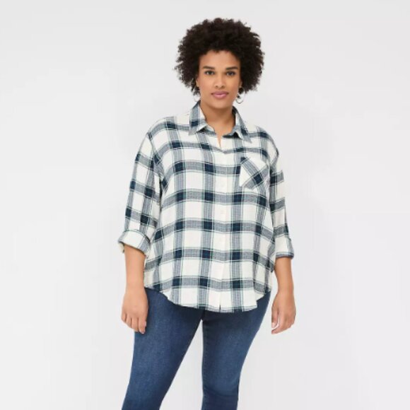 Lane Bryant Button-Down Crinkle Plaid Shirt 18/20 - Picture 2 of 2